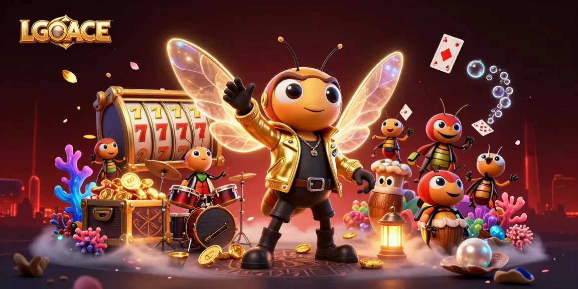 LGOACE showcases an exciting 3D illustration of a vibrant casino scene filled with slot games and lively characters.