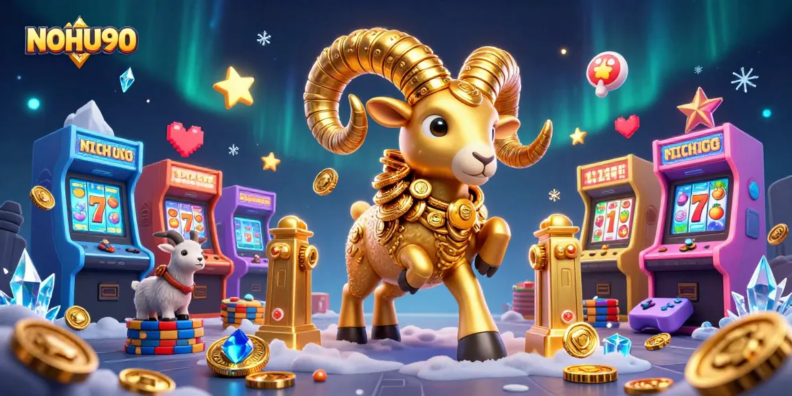 Experience exciting gameplay with NOHU90's vibrant 3D illustration of jackpot slots and dynamic characters.