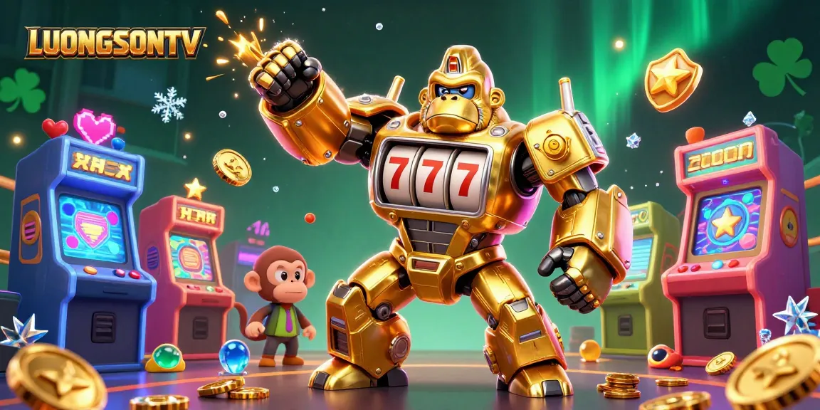 Watch LUONGSONTV as the golden gorilla mech dominates the gaming scene with spinning slot reels.