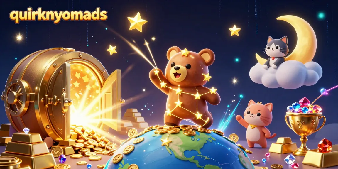 Quirkynomads' enchanting scene captures a constellation bear amid gold coins, perfect for casino enthusiasts.