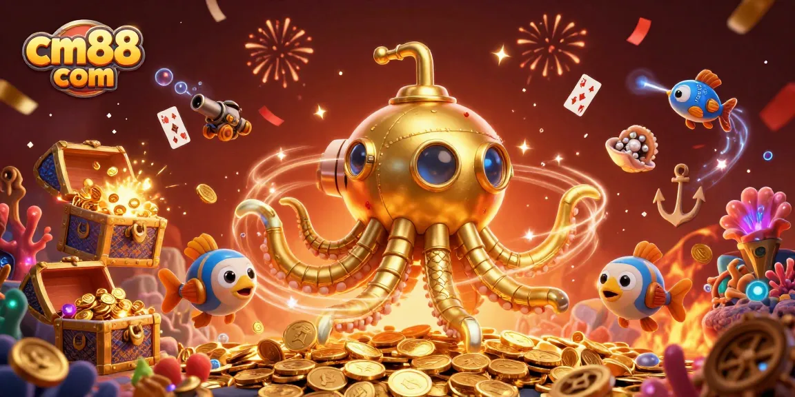 Experience winning at cm88 com with a golden kraken submarine amidst coins and jackpots.
