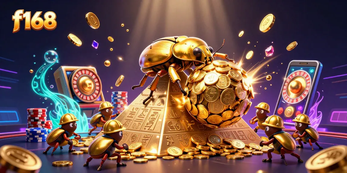 Spin and win with f168 as golden coins cascade from a massive jackpot ball in this vibrant casino scene.
