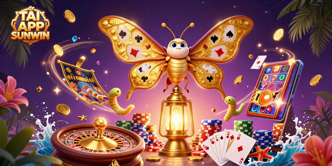 TẢI APP SUNWIN: Experience dynamic gaming with a 3D illustration showcasing vibrant casino elements.