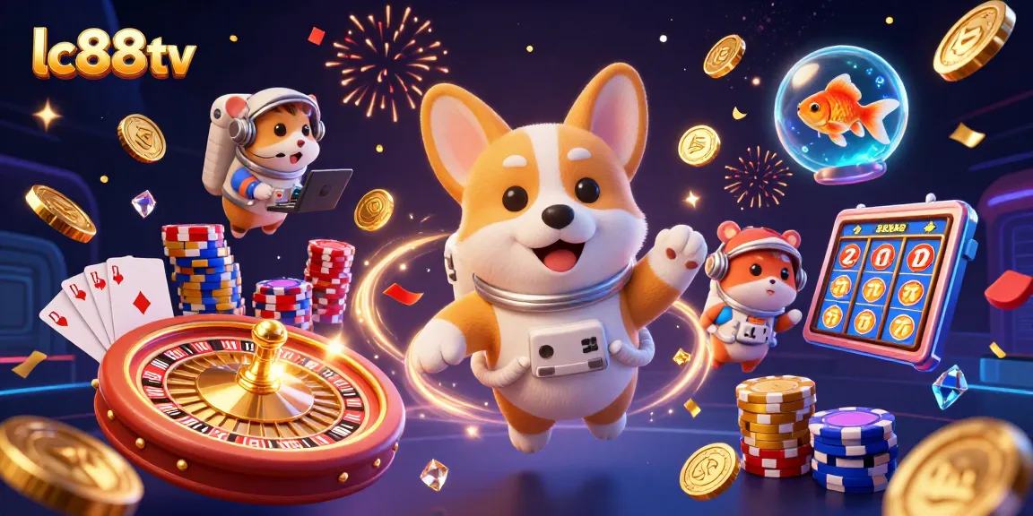 Win exciting rewards at lc88tv with this lively 3D casino scene featuring playful characters!