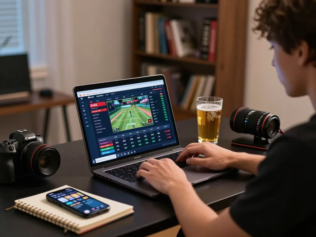 Person engaging with keonhacaii online betting platform at a stylish home setup.
