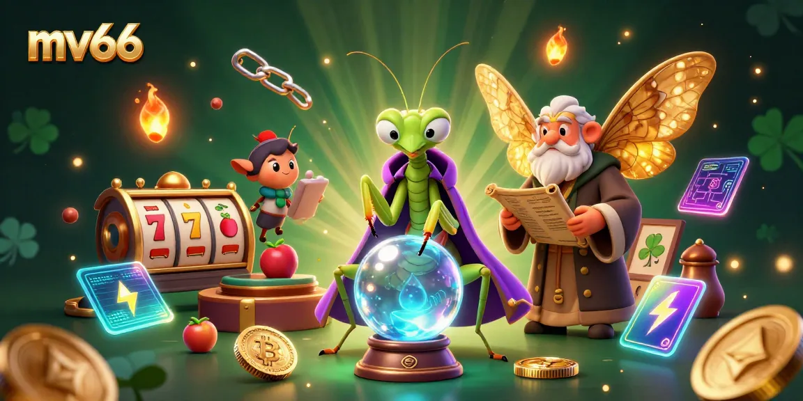 Play with mv66 for exciting casino adventures and vibrant gameplay featuring slot reels and neon digital coins.