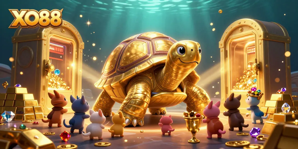 Experience excitement at XO88's colossal tortoise pinball amidst treasures and gems