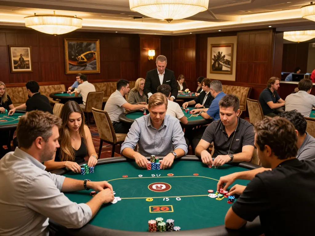 Players enjoying a vibrant poker game at MM88 casino, showcasing exciting strategic play and multiplayer engagement.