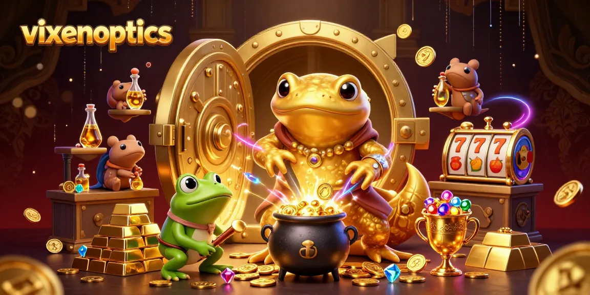 Join the magic of vixenoptics in this immersive casino scene, filled with gold treasures and slot reels.