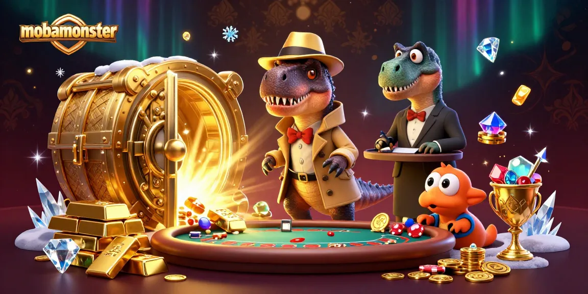 Experience thrilling gaming action at mobamonster with vibrant casino elements and animated characters.
