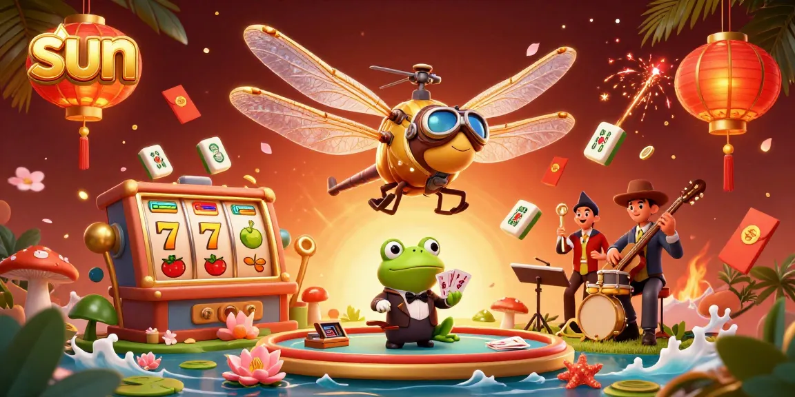 Engage in thrilling slot gameplay with sun-themed casino elements and vibrant characters.