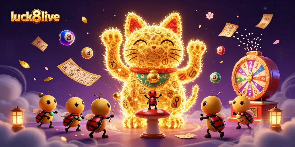 Experience excitement on luck8live with a dynamic scene of a giant lucky cat and casino elements.