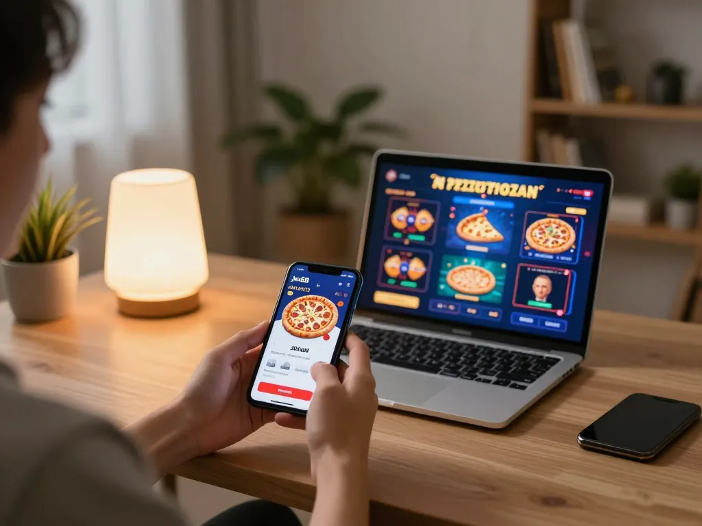 Engaging moment of mobile gaming with jun88 pizza app showcased on smartphone