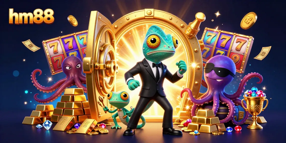 Engage in thrilling action with hm88, showcasing vibrant gaming elements and characters in a casino setting.