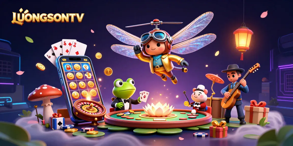 Experience thrilling moments with LUONGSONTV as the dragonfly pilot oversees a vibrant casino scene with a frog croupier.