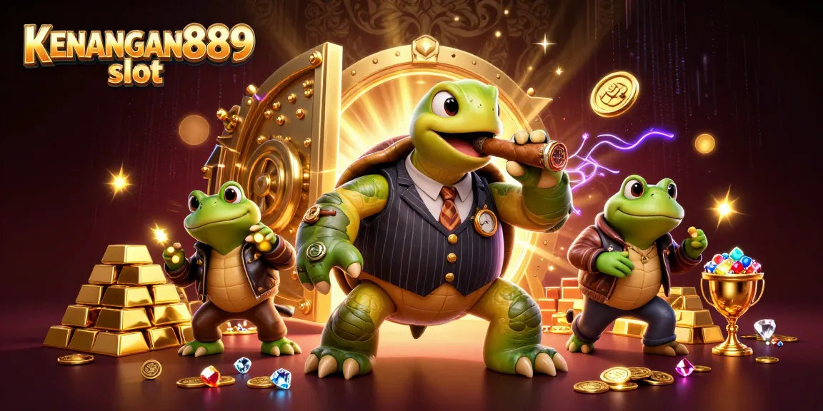 Experience excitement with KENANGAN889 slot in this vibrant 3D casino scene, filled with treasure and action.