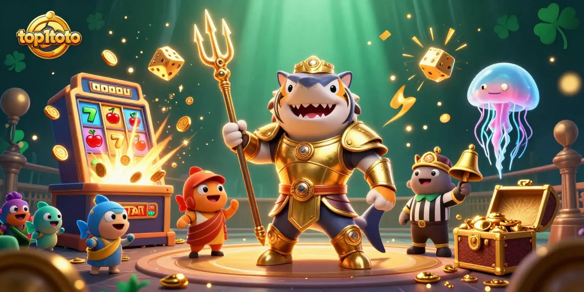 Memenangkan jackpot di top1toto dengan slot mesin 3D menakjubkan, dikelilingi lautan emas.