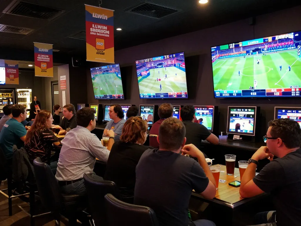 Experience llwin Download for immersive sports betting action in a vibrant bar setting.