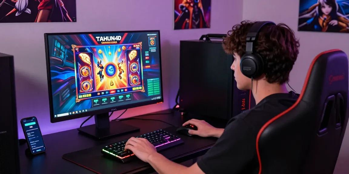 Pemain slot tahun4d login di ruang gaming modern dengan aksesori dan ruang yang nyaman.