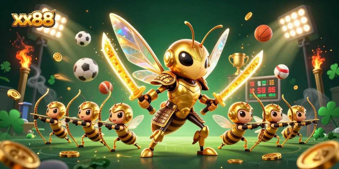 Experience exhilarating gameplay at xx88 with captivating golden hornet samurai combat themed illustration.