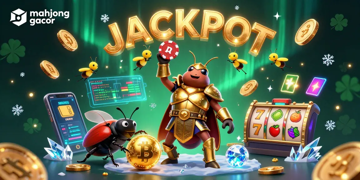 Experience the excitement of mahjong gacor with our vibrant slot illustration packed with golden coins and winners.