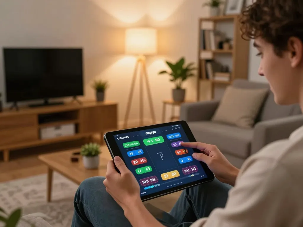 Person placing bets on the dagago app in a cozy gaming setup