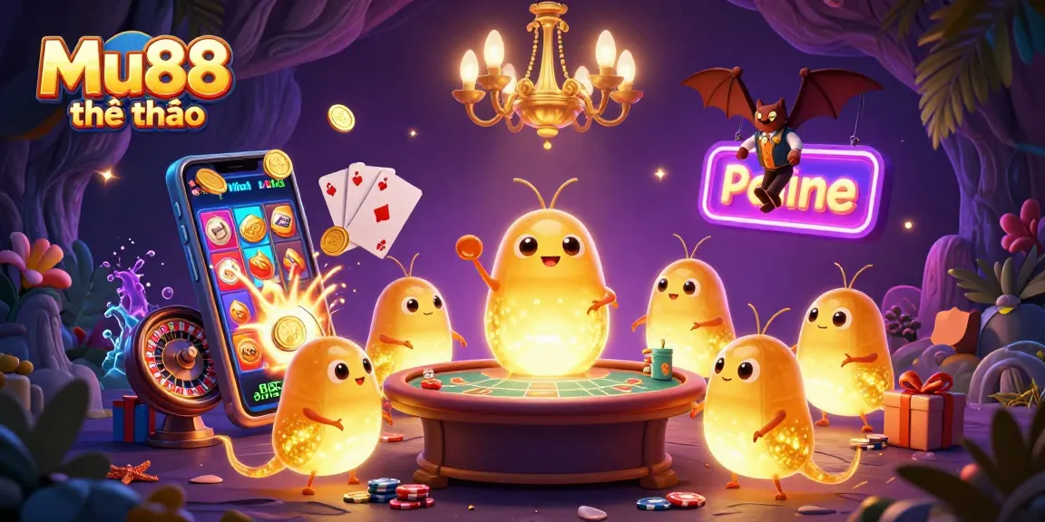 Engage with Mu88 thể thao as glowing glowworms illuminate a vibrant casino scene filled with games and excitement.