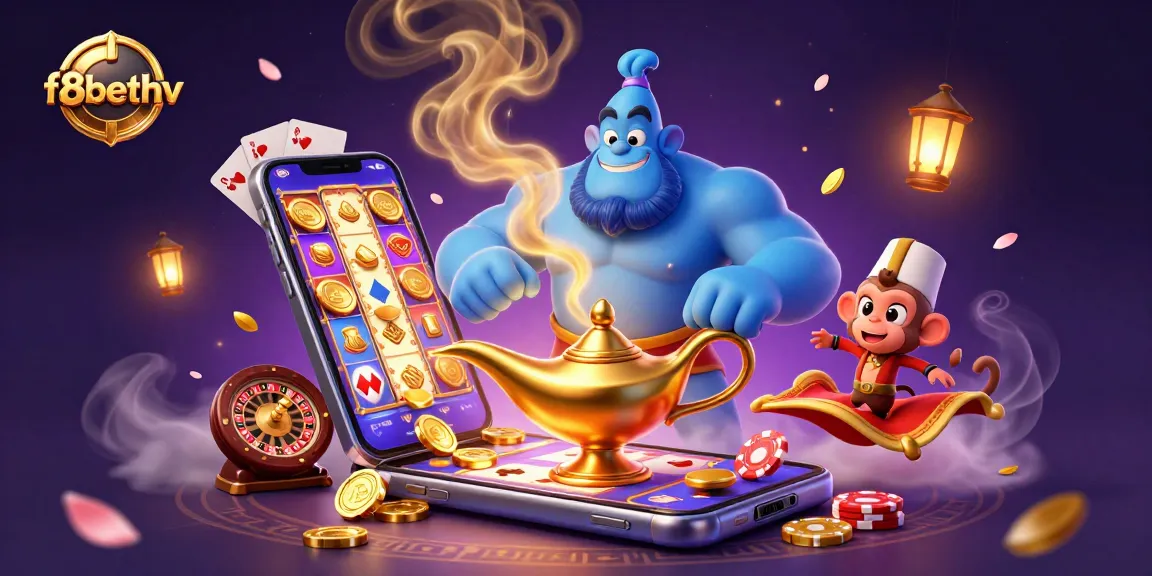 Spin to win with f8bethv as a magical genie and friends create a colorful casino adventure.