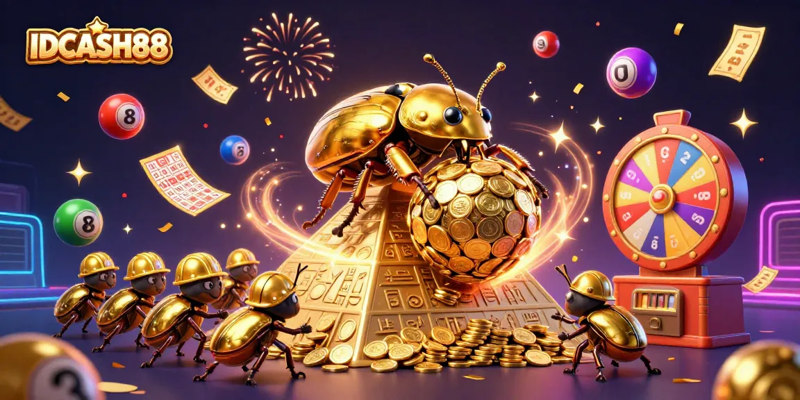 Engage with IDCASH88 while enjoying a lively 3D gaming scene filled with lottery excitement and vibrant colors.