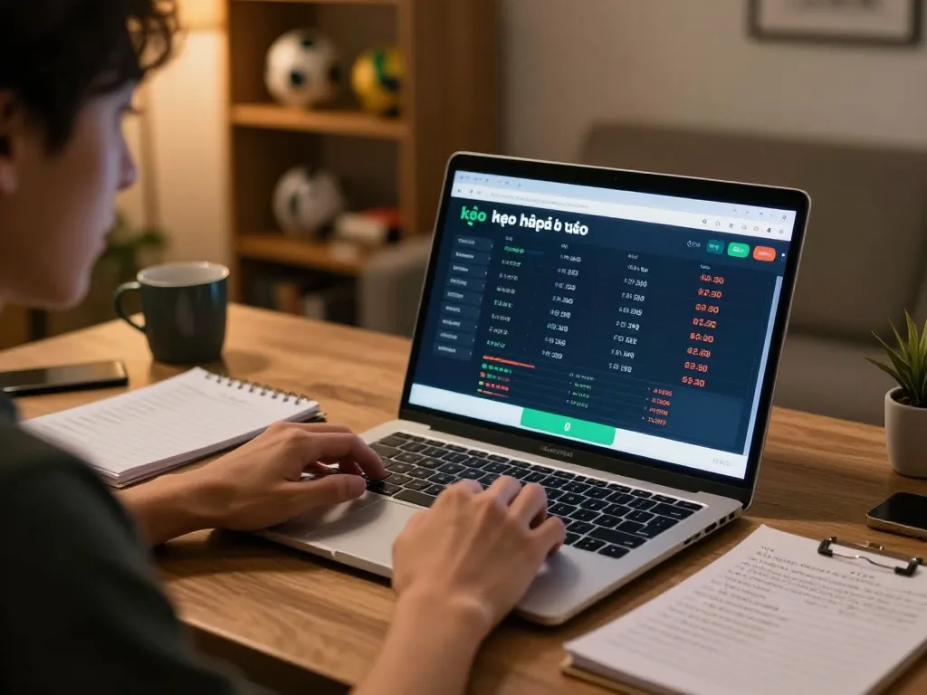 Analyzing kèo nhà cái odds on an online sports betting platform with detailed betting notes.