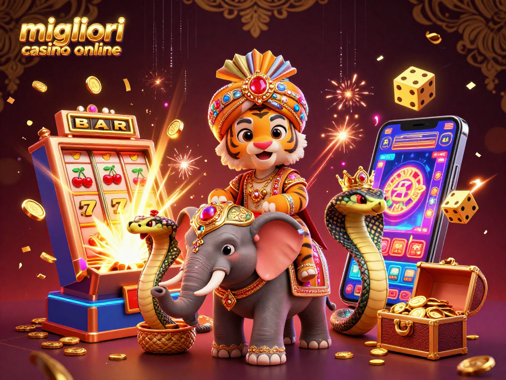 Gioca nei migliori casino online con il maharaja e i simboli delle slot in un'immagine vibrante.