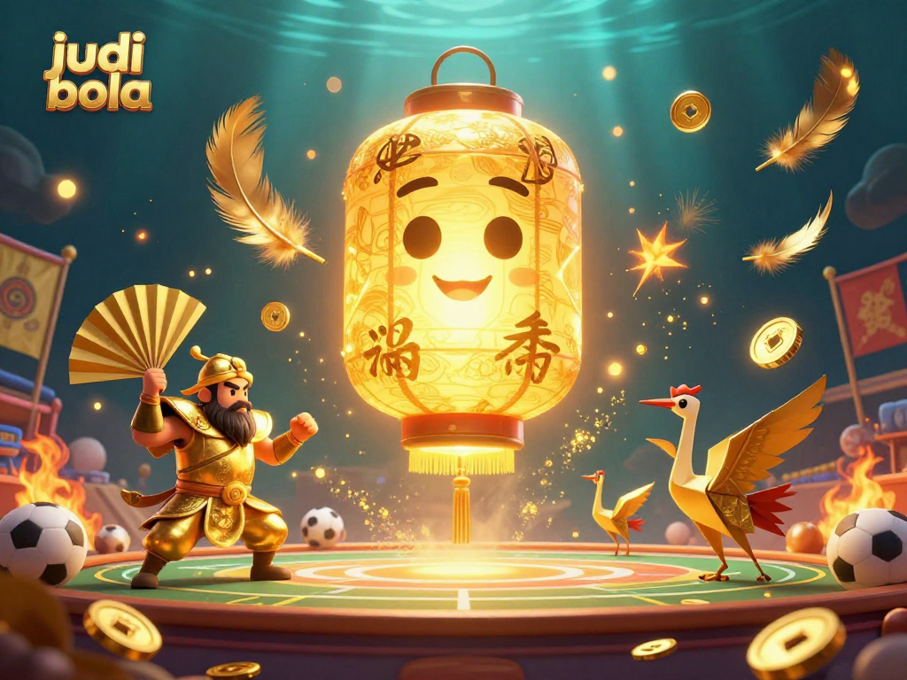 Engage in judi bola excitement with vibrant sports betting spirit and warriors surrounded by lucky symbols.