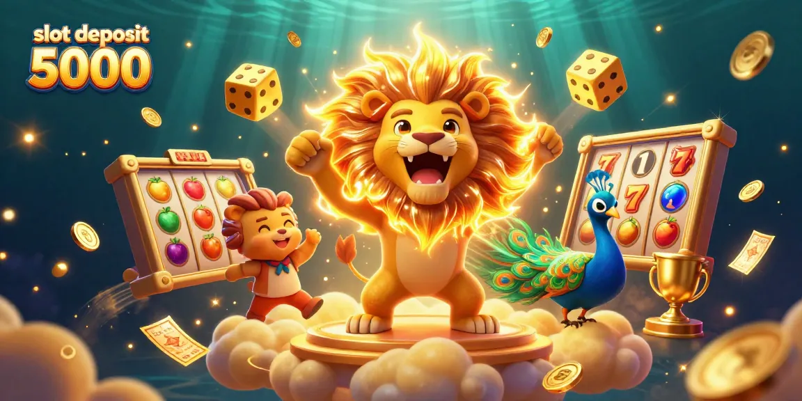Experience the excitement of slot deposit 5000 with a vibrant 3D casino scene featuring dynamic symbols and golden graphics.