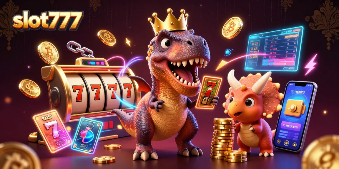 Engage with slot777 as a T-Rex shuffles cards, while a pterodactyl assists and a triceratops stacks golden chips.