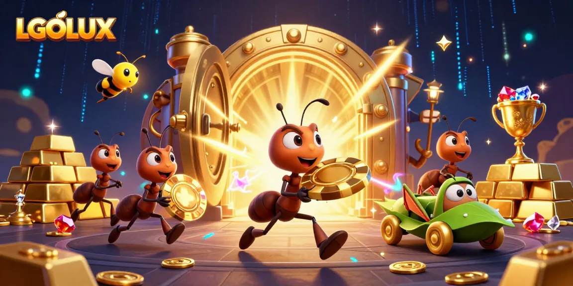 Experience the thrill of LGOLUX with ants stealing a giant poker chip in a vibrant casino heist!
