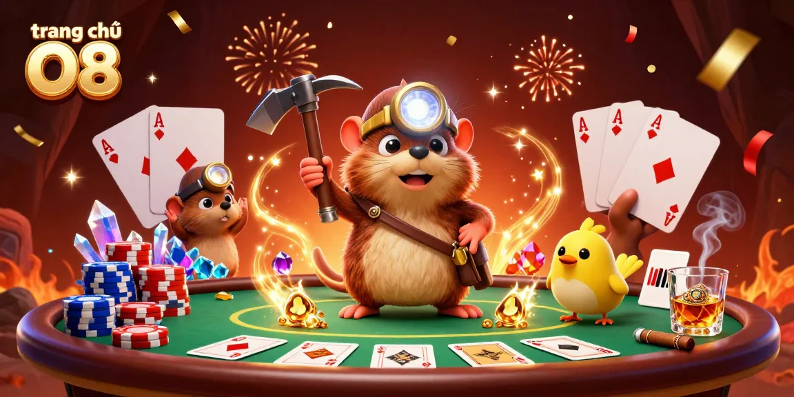 Engage in thrilling games at trang chủ O8 where colorful poker chips and vibrant illustrations create a dynamic casino atmosphere.