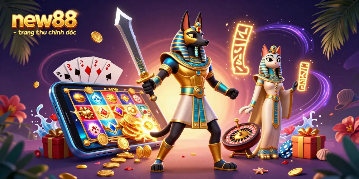 Experience exciting gaming at new88 - trang chủ chính thức with vibrant characters and dynamic casino elements.