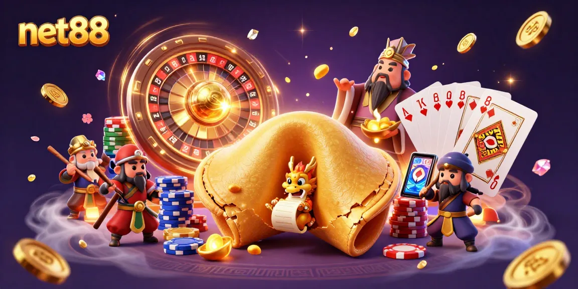 Experience the thrill of net88 with a captivating scene of golden fortunes and casino riches.