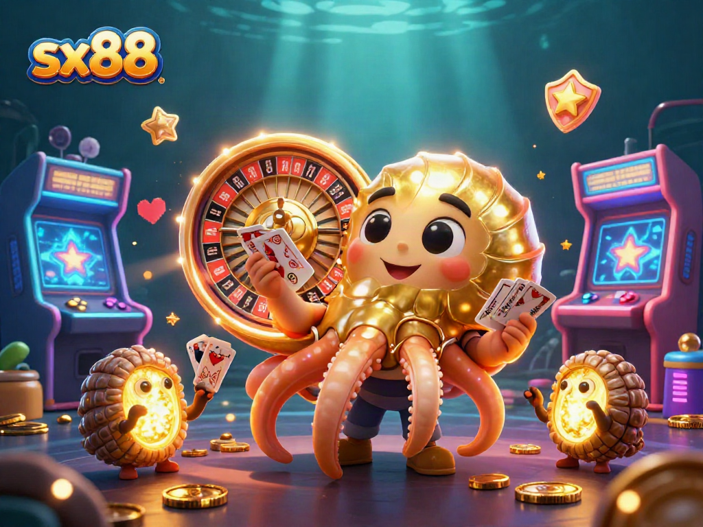 Experience sx88 with a stunning 3D illustration of a nautilus roulette wheel and glowing game elements.