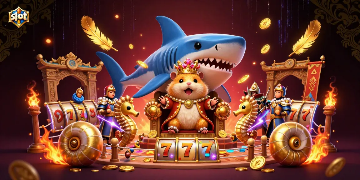 Spin the slot reels while enjoying a vibrant 3D scene with a golden hamster king and seahorse guards.
