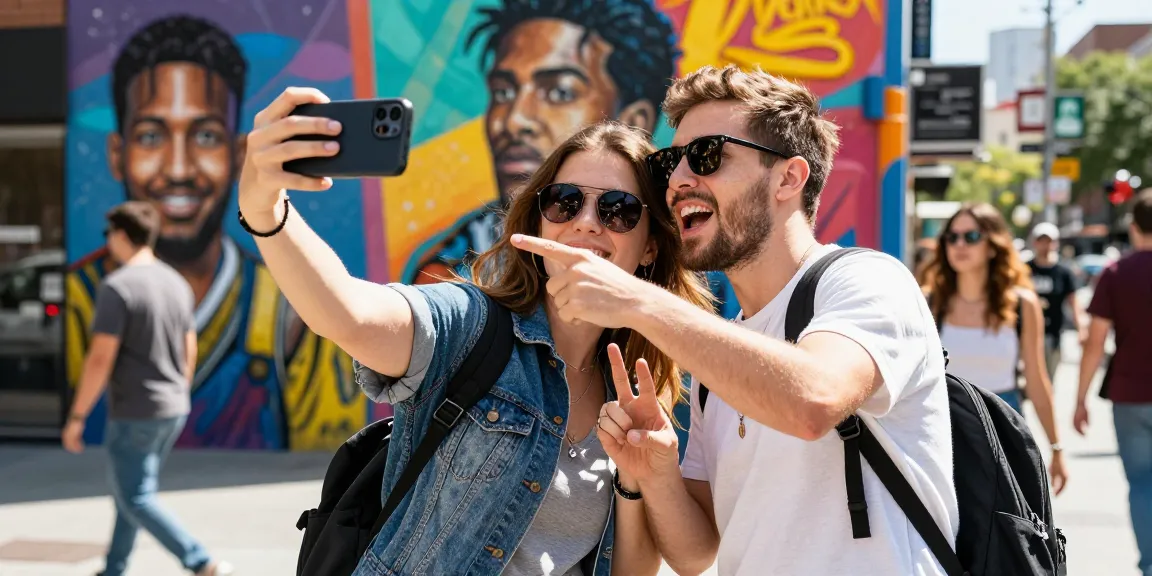Find your celebrity look alike results on a smartphone during a fun urban outing.