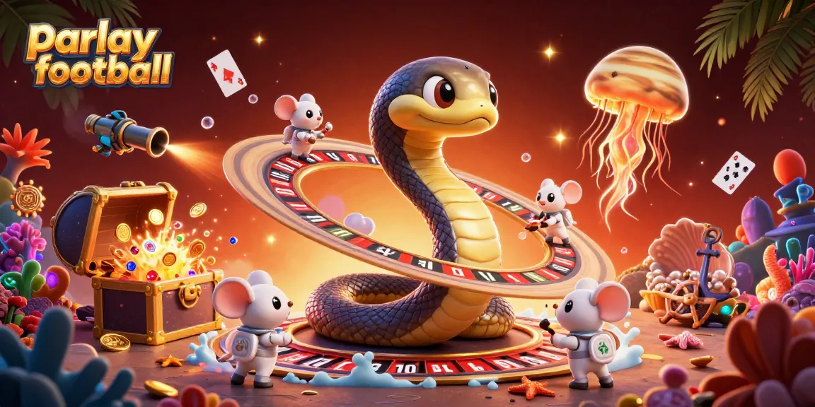 Experience parlay football action in a dynamic 3D casino-themed scene with vibrant characters.