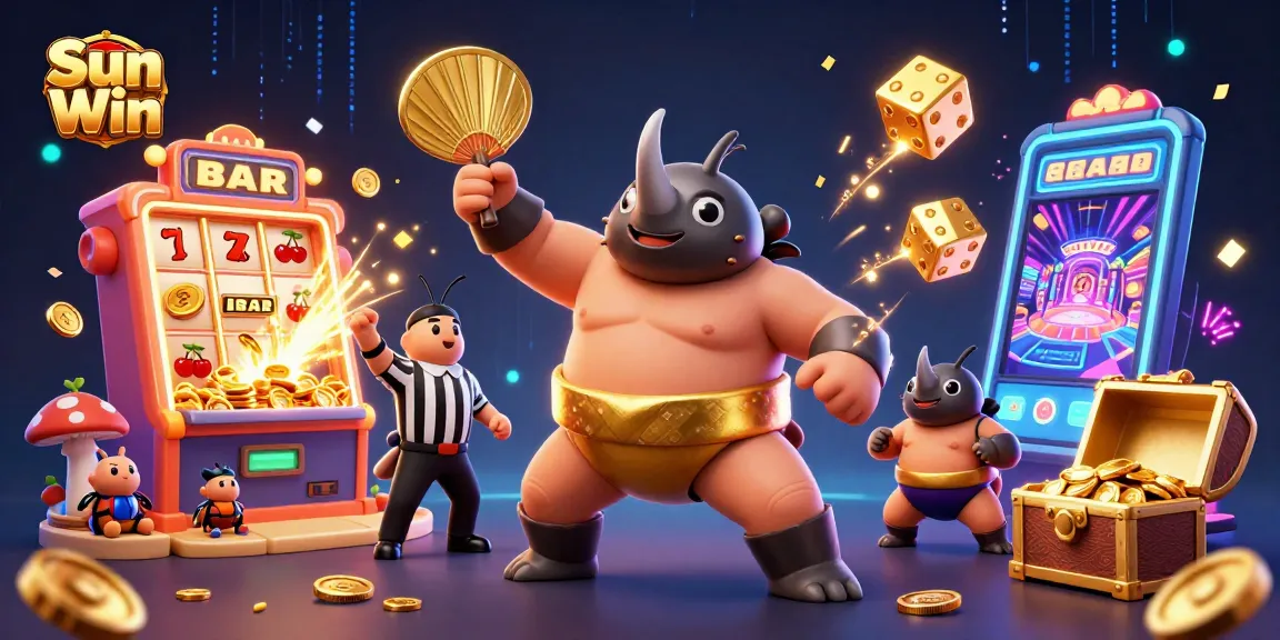 Experience Sun Win with a dynamic illustration of thrilling casino elements and exciting gameplay.