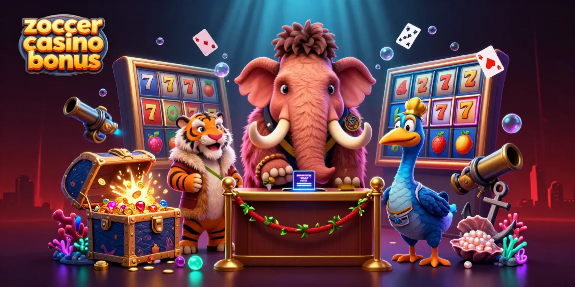 Experience the excitement of zoccer casino bonus with a mammoth bouncer, saber-tooth guest, and colorful slot elements.