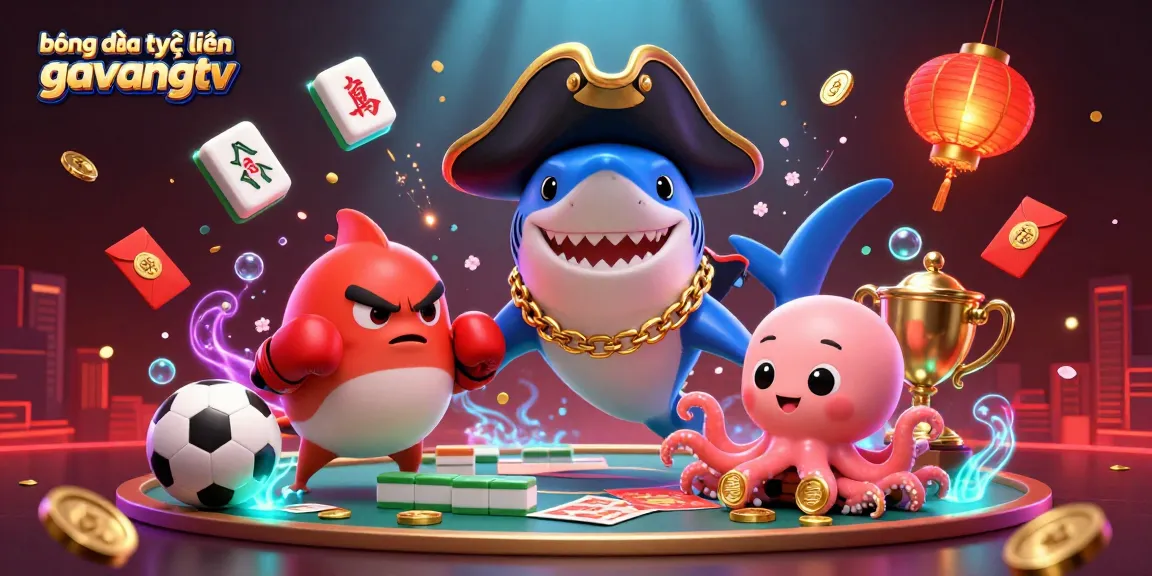 bóng đá trực tuyến gavangtv engages with thrilling sports betting themed illustration featuring vibrant characters and elements.