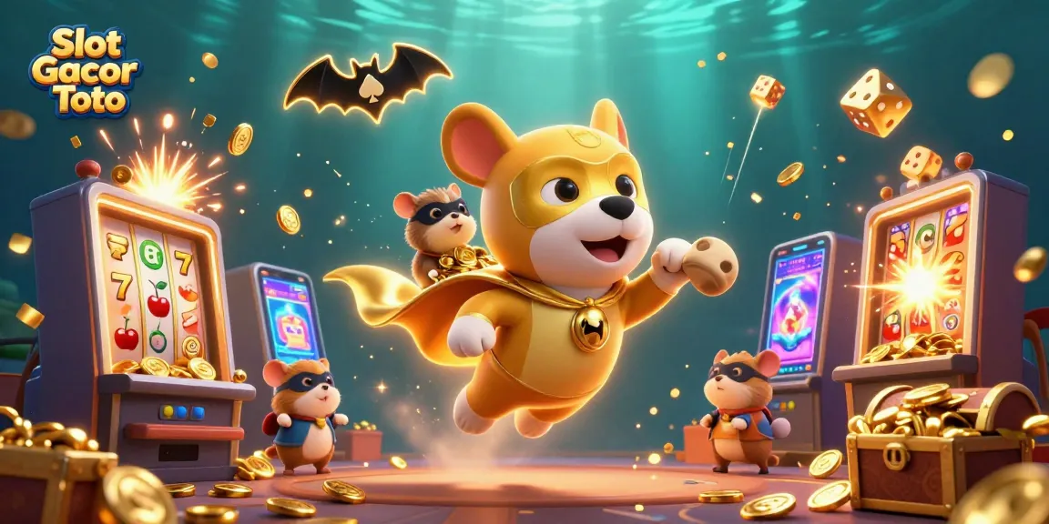 Engage with Slot Gacor Toto’s thrilling adventure featuring a superhero dog and hamster amid a jackpot explosion.