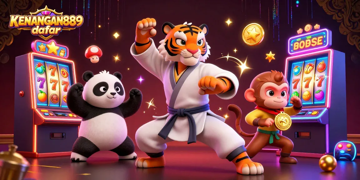 Experience the excitement of KENANGAN889 daftar with a thrilling slot scene featuring vibrant characters.