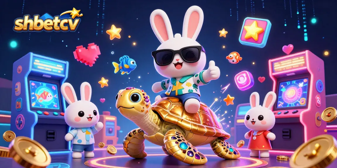 Join the adventure at shbetcv with the lucky rabbit and golden turtle amidst vibrant casino fun!