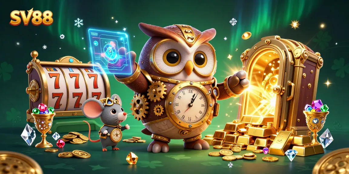 SV88 features thrilling slot elements amidst a captivating steampunk casino scene.