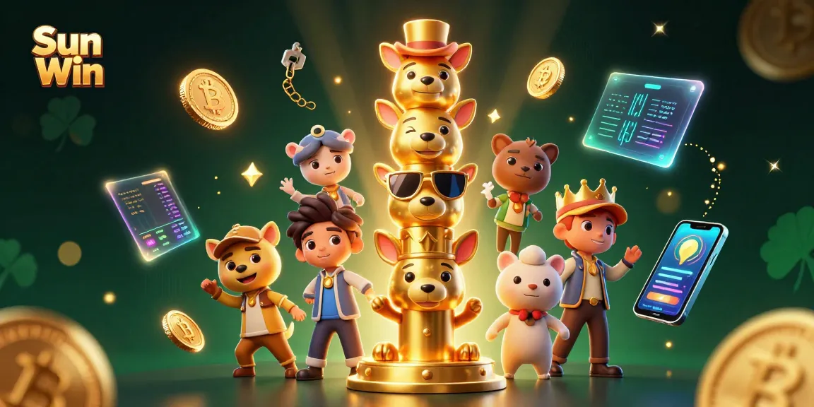 Engaging Sun Win casino experience with vibrant 3D elements and dynamic gaming atmosphere